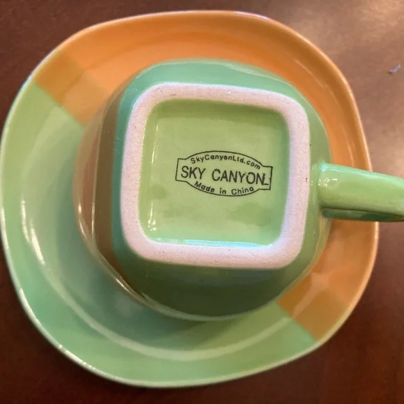 Sky Canyon Color Block Stoneware Cup & Saucer Set of Four - Picture 5 of 6